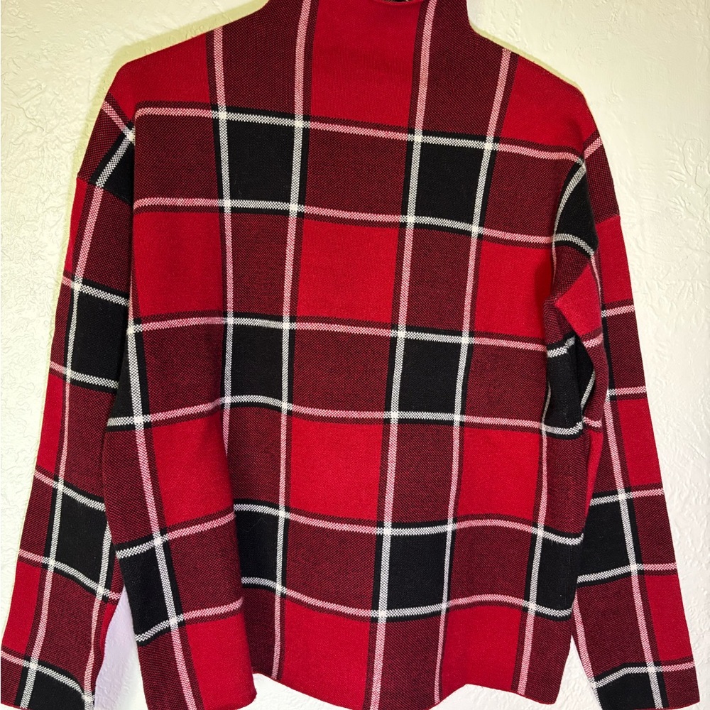 Rachel Zoe Red and Black Plaid Turtleneck Sweater